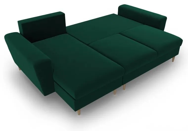 Zöld bársony kinyitható tárolóhelyes sarokkanapé Kyoto – Cosmopolitan Design