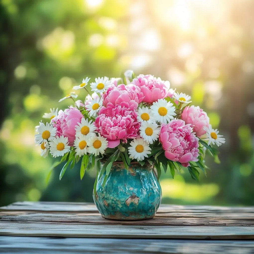 Vászonkép Canvas Dekoráció Virágok Bazsarózsa Margaréta Csokor 80x80