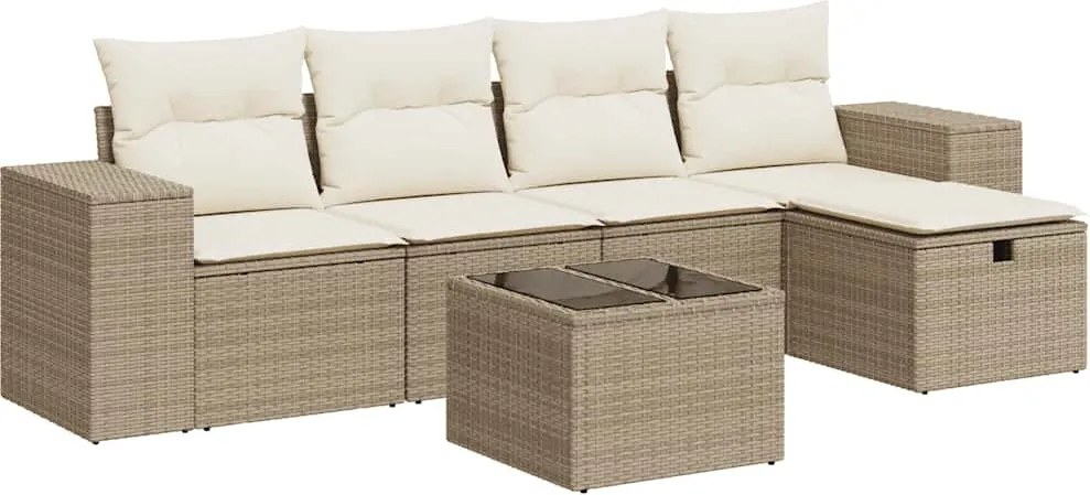 vidaXL 6 részes bézs polyrattan kerti ülőgarnitúra párnával