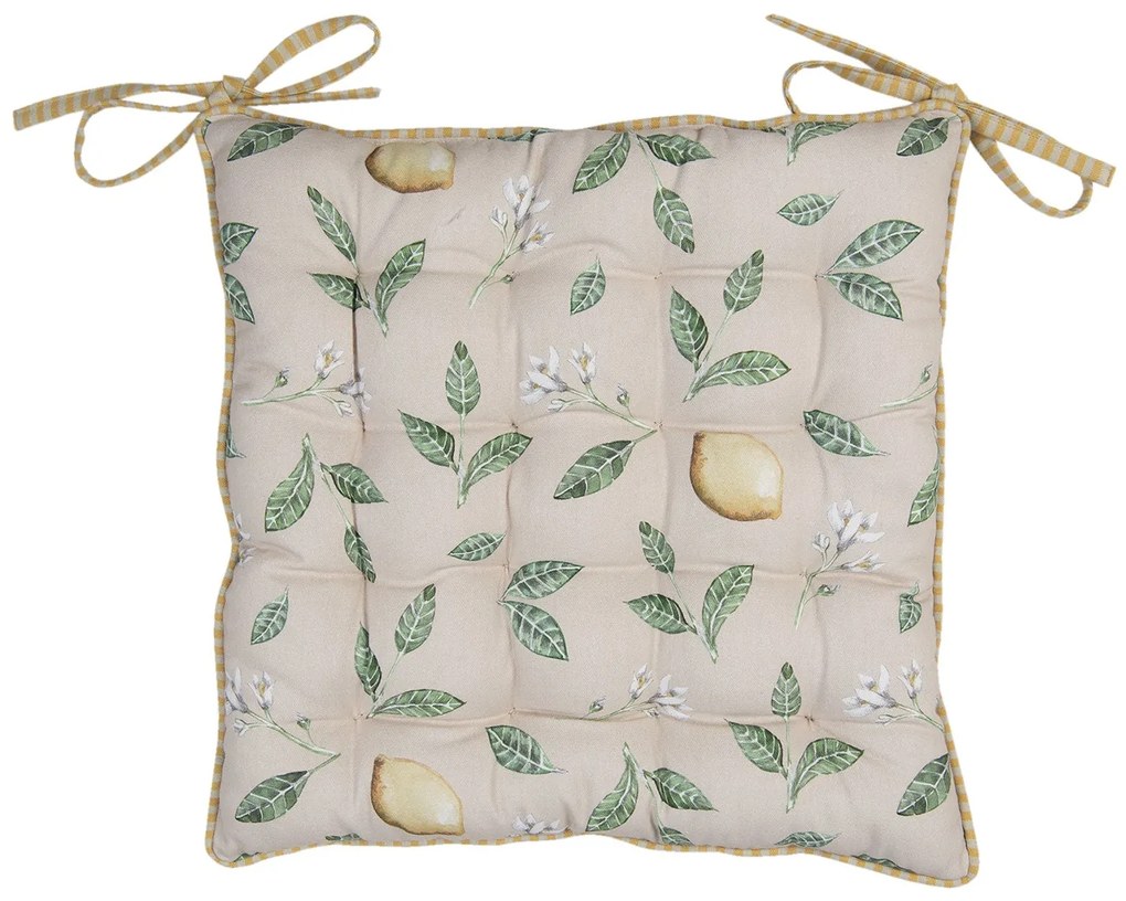 Citrom mintás, bézs színű pamut székpárna 40x40cm - Lemons & Leafs - Clayre-Eef