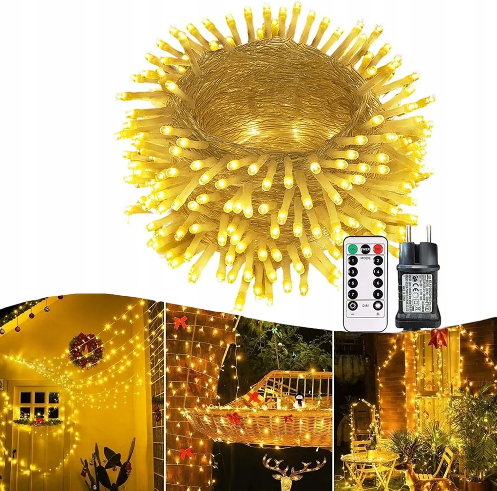 Karácsonyfa Fényfüzér Fehér Meleg 350 Led 8 Üzemmód Be/ki 35 Méter Karácsonyfára