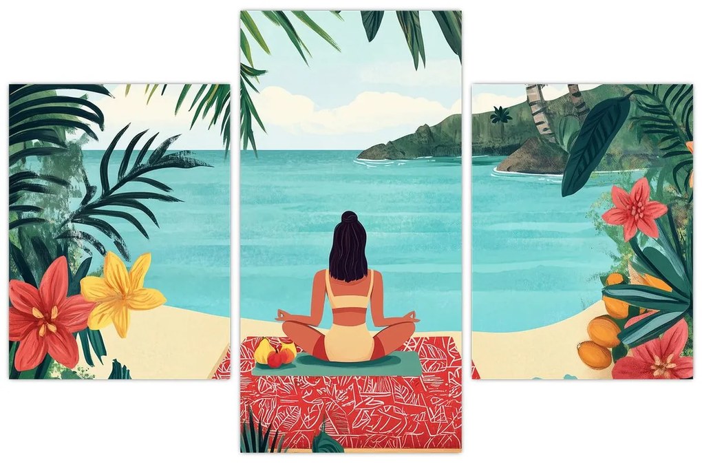 Kép - Jóga nő a tengerparton (90x60 cm)