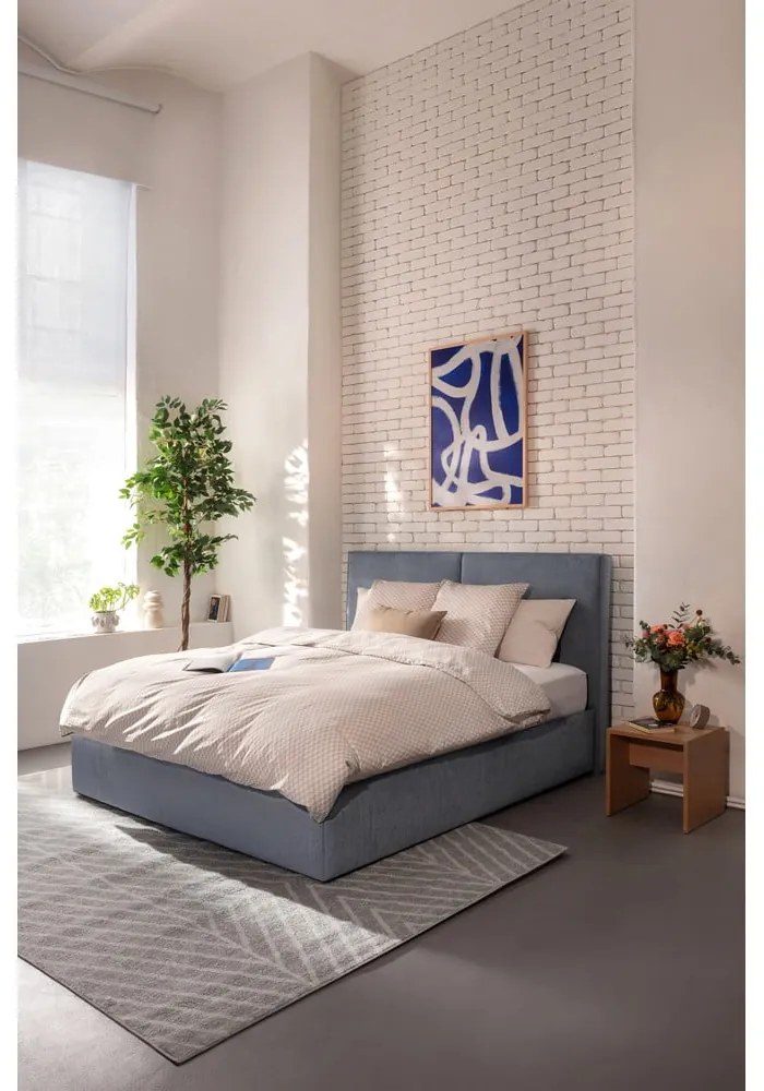 Kék kárpitozott ágyneműtartós franciaágy ágyráccsal 180x200 cm Thessa Bold – Bonami Selection