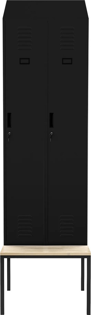 Fém öltözőszekrény paddal és tetővel KACPER II PRO, 600 x 2295 x 850 mm, fekete