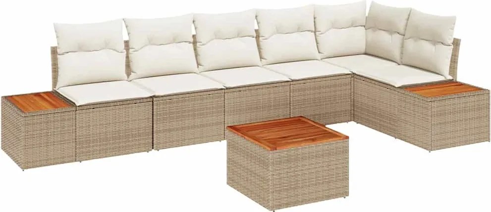 vidaXL Kerti Kanapé Szett párnával 7 pcs Bézs Poli rattan