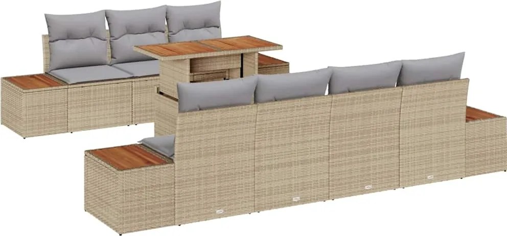 vidaXL Kerti Kanapé Szett párnával 8 pcs Bézs Poli rattan