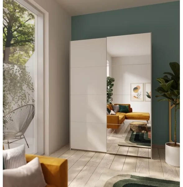 KARO gardróbszekrény tükörrel, 150x210 cm, fehér