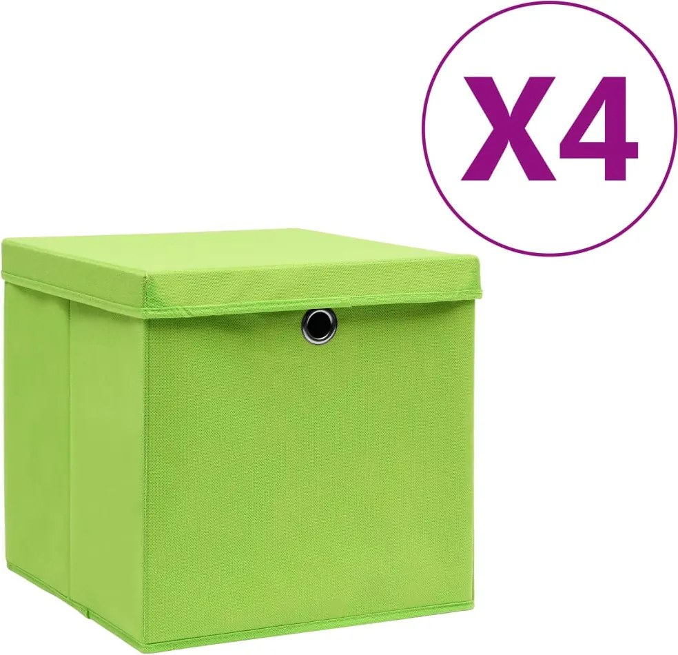 vidaXL 4 db zöld fedeles tárolódoboz 28 x 28 x 28 cm