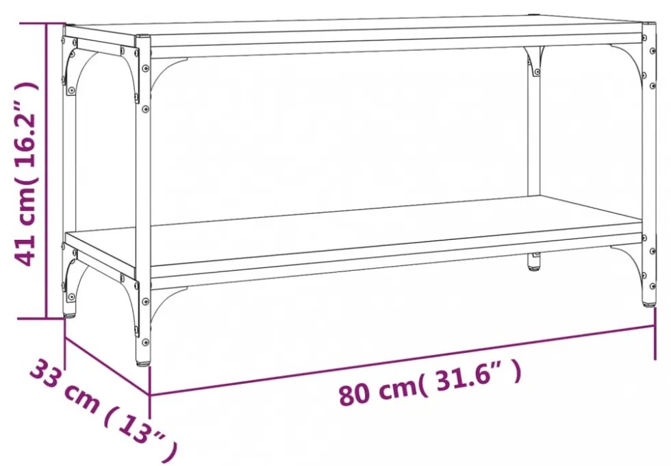 füstös tölgy színű szerelt fa és acél TV-szekrény 80x33x41 cm