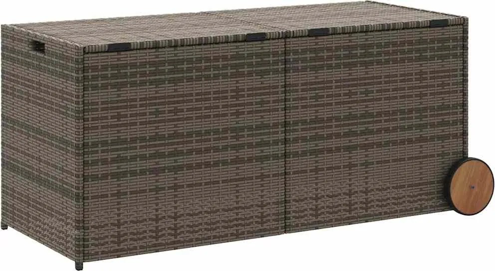 vidaXL szürke polyrattan kerti tárolóláda kerekekkel 283 L