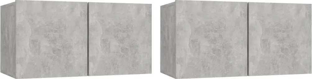 vidaXL 2 db betonszürke függő TV-szekrény 60 x 30 x 30 cm