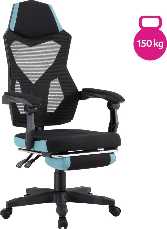 Irodai/gamer szék, fekete/neomint,  teherbírás 150 kg, JORIK NEW