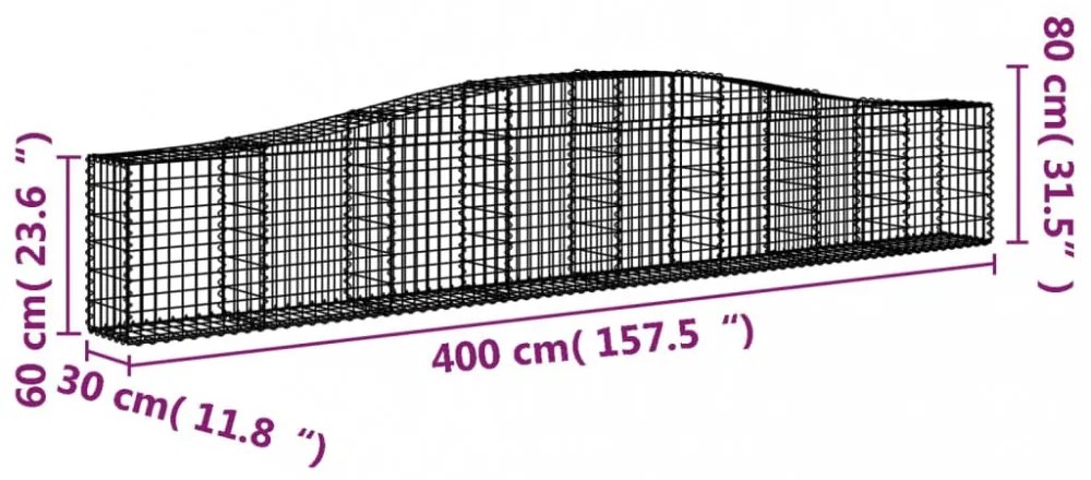 vidaXL 4 db íves horganyzott vas gabion kosár 400x30x60/80 cm