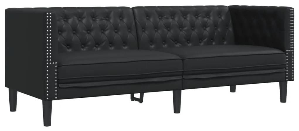 3 részes fekete műbőr Chesterfield kanapégarnitúra