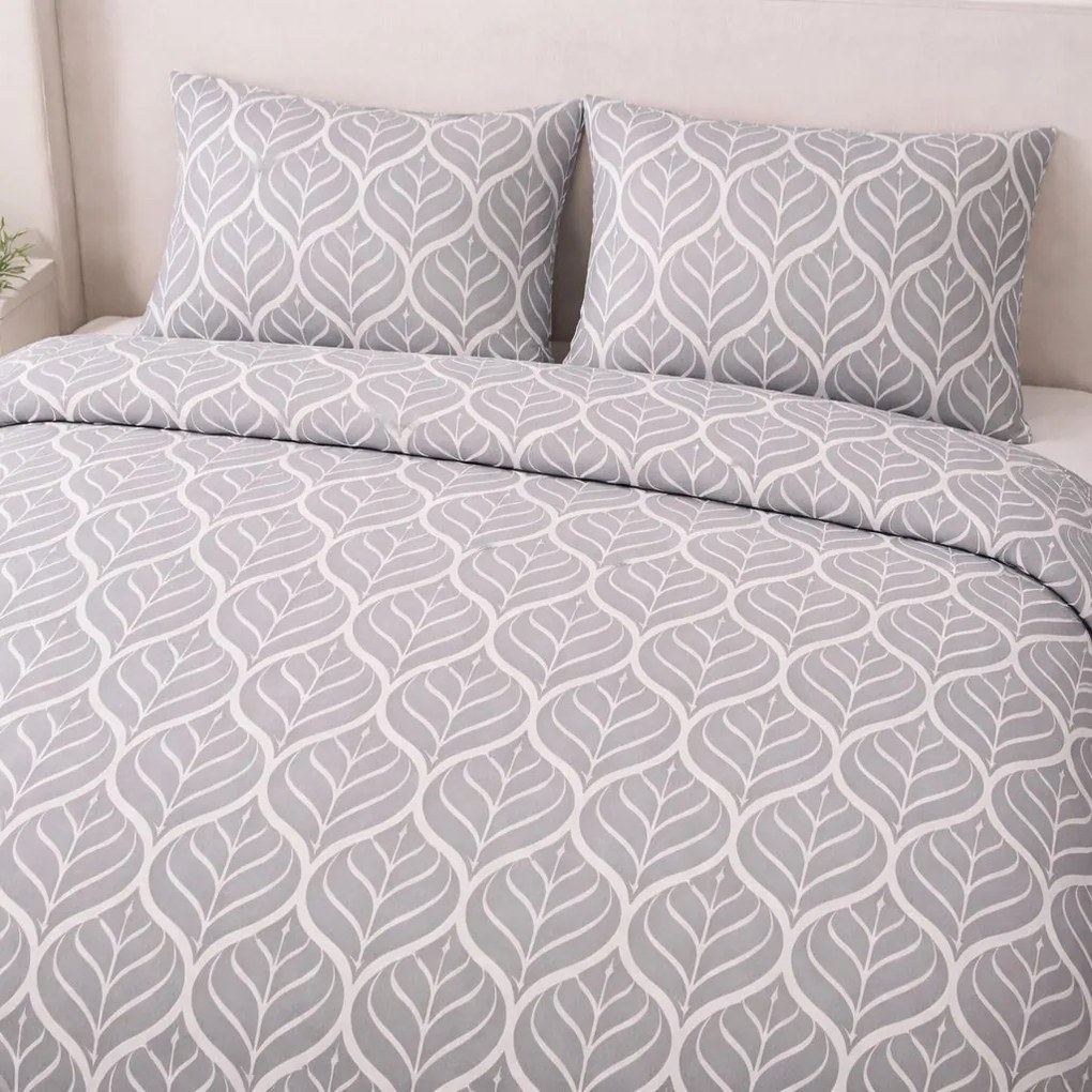 Leaf szurke pamut ágyneműhuzat 140x200cm+90x70cm TiaHome