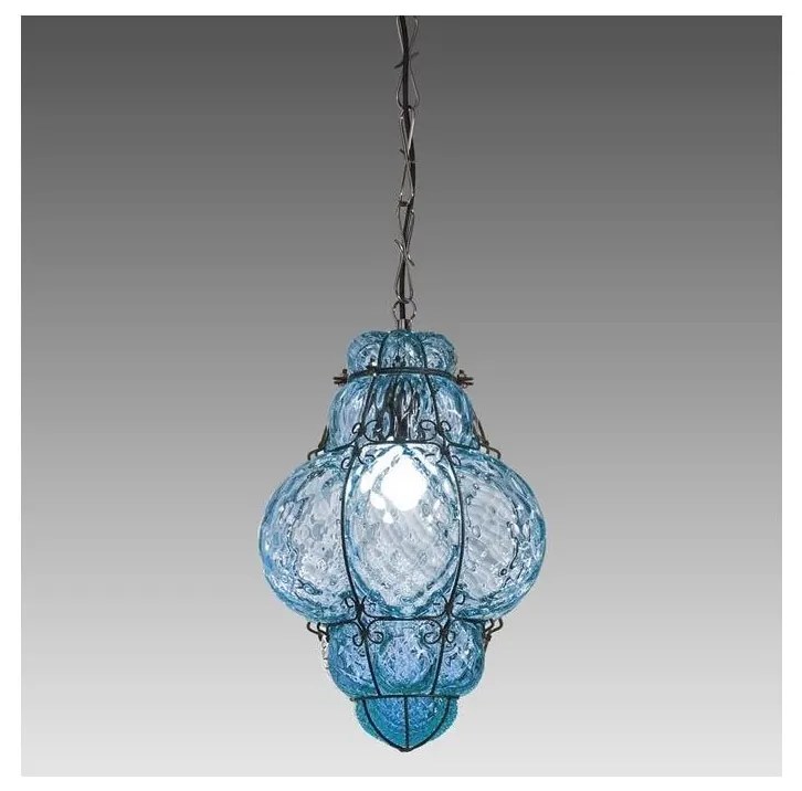 SIRU- Csillár láncon CLASSIC 1xE27/60W/230V átm. 30 cm kék/fekete Velencei üveg