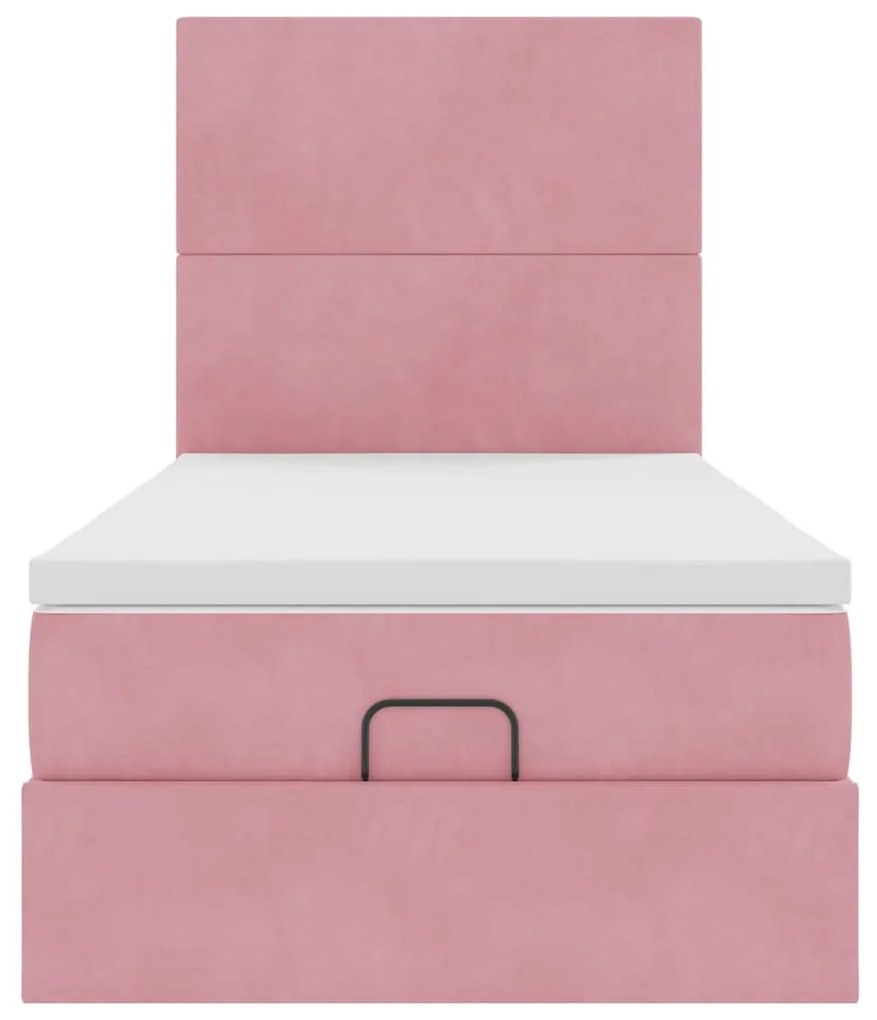 Ottomán ágykeret matracokkal rózsaszín 90x190cm bársony