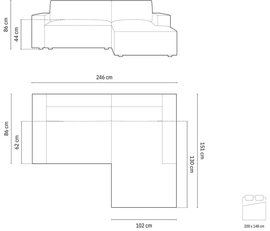 Sötétzöld bársony kinyitható-tárolóhelyes sarokkanapé (bal oldali-heverő résszel) Jodie – Micadoni