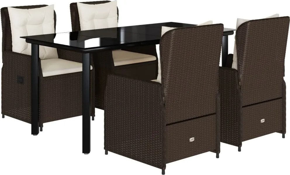 vidaXL 5 részes barna polyrattan kerti étkezőgarnitúra párnákkal