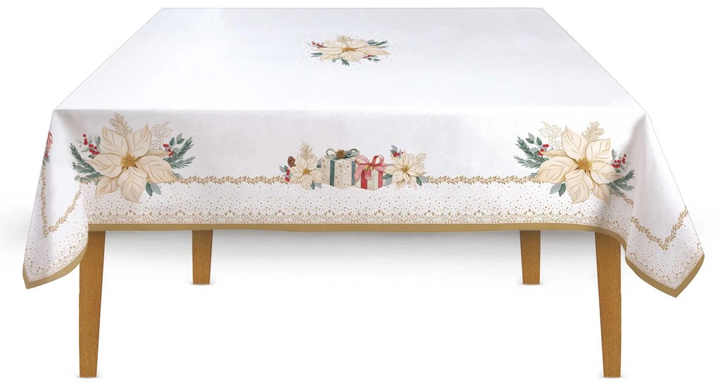 Karácsonyi mikulásvirág mintás Asztalterítő 145x180 cm pamut White Elegance