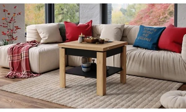 Bővíthető konferencia/étkezőasztal LIA tölgy craft/fekete polccal