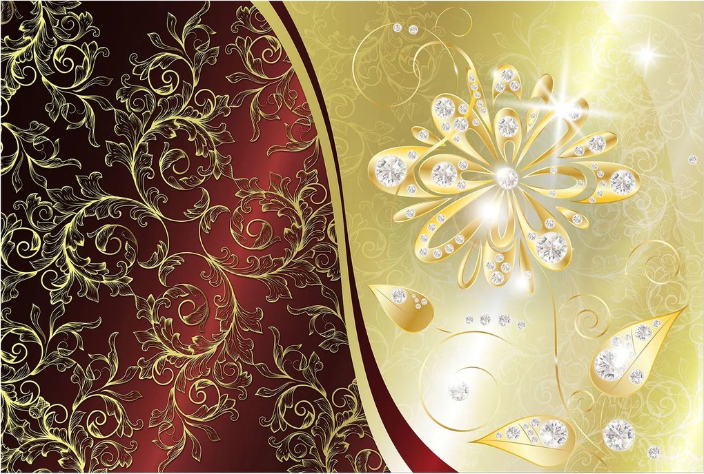 Fotótapéta Bordó gyémántok arany virágok dísz absztrakt 416x254 +ragasztó