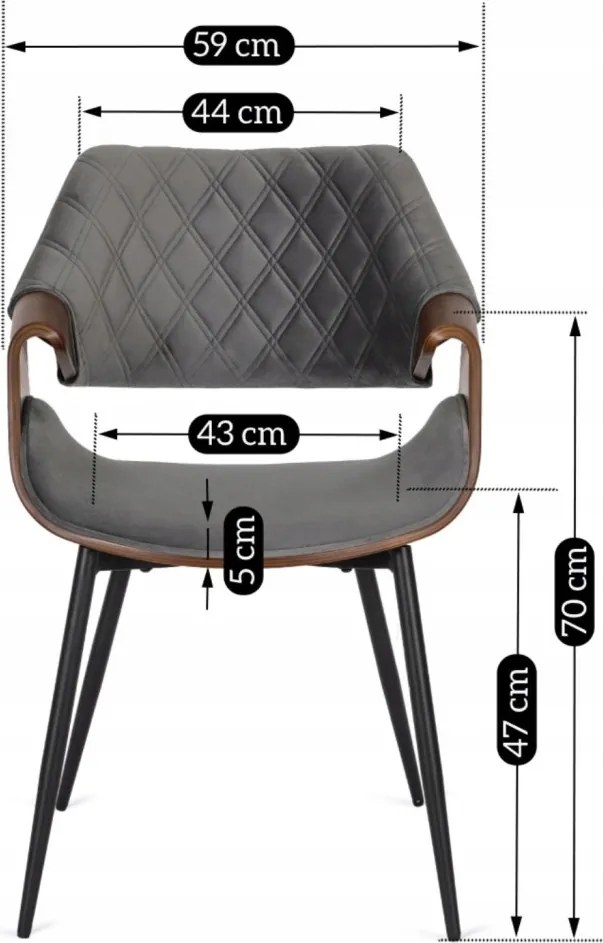 DAKOTA bársony szék szürke / dió színben