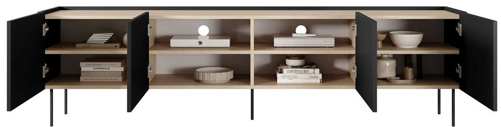 Desin TV-szekrény 220 cm fém lábakkal - fekete matt / nagano tölgy