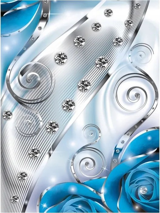 Fotótapéta Kék rózsák Gyémánt vonalak vinil 184x254 +ragasztó