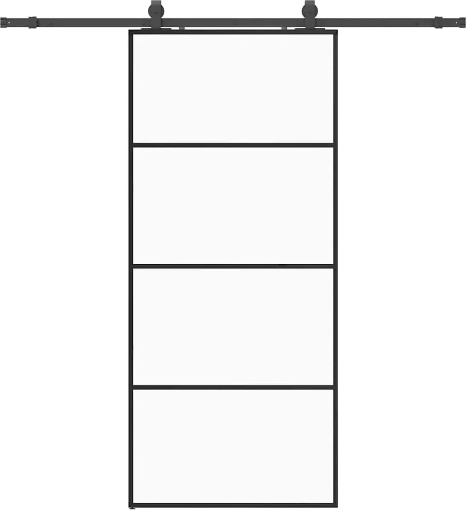 vidaXL fekete ESG üveg tolóajtó fémszerelvény-szettel 90x205 cm