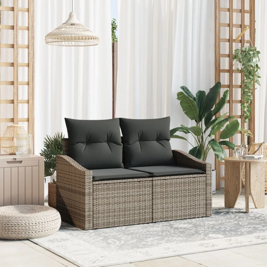 2-fős Kertisofa Tárolóval és Párnákkal Szürke Poly Rattan