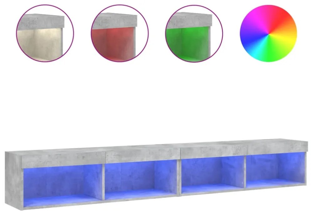 2 db betonszürke TV-szekrény LED-világítással 100x30x30 cm