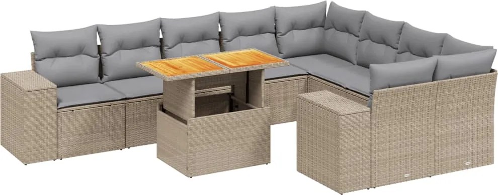 vidaXL 10 részes bézs polyrattan kerti ülőgarnitúra párnával