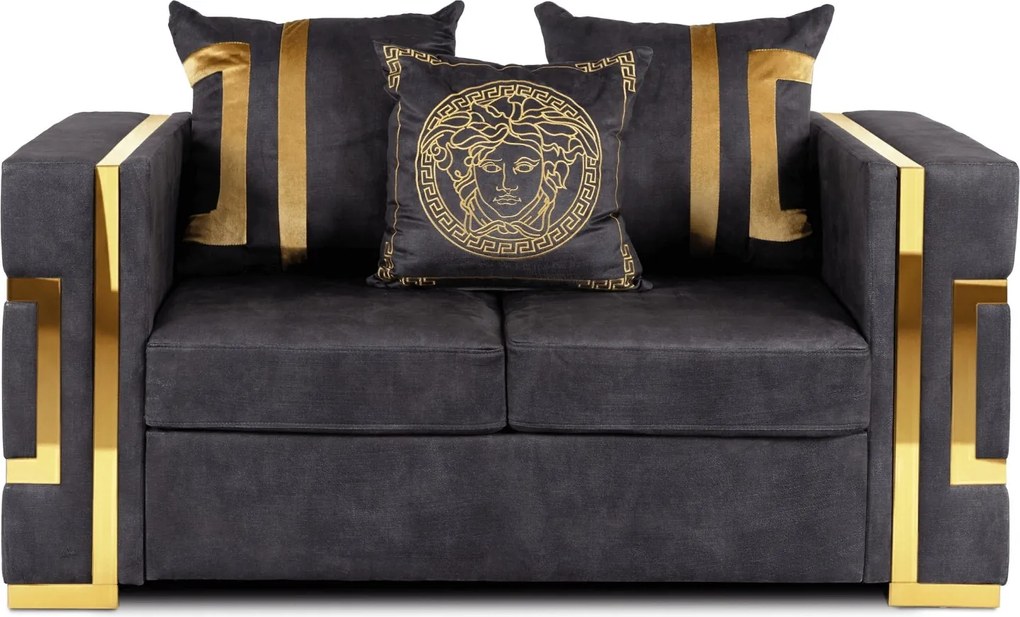 Kétszemélyes kanapé fekete/arany színben PALLAZO 2S