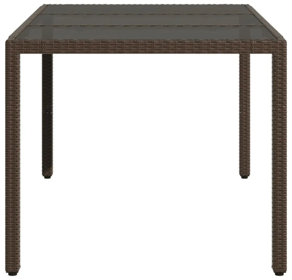 barna polyrattan üveglapos kerti asztal 150 x 90 x 75 cm