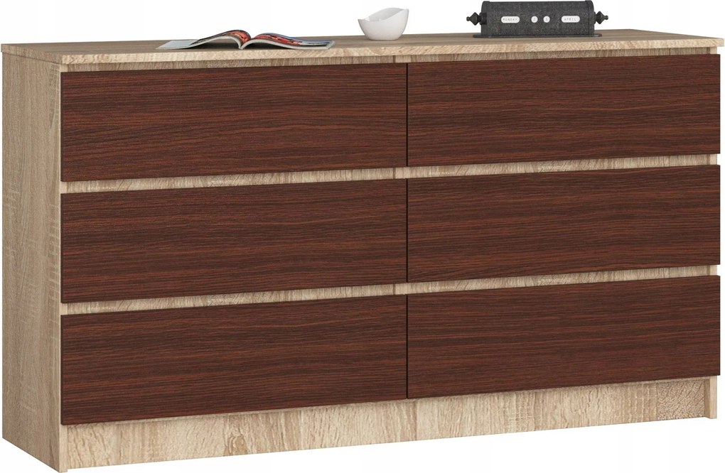 Komód K140 6DB Clp Sonoma Tölgy Wenge Akd