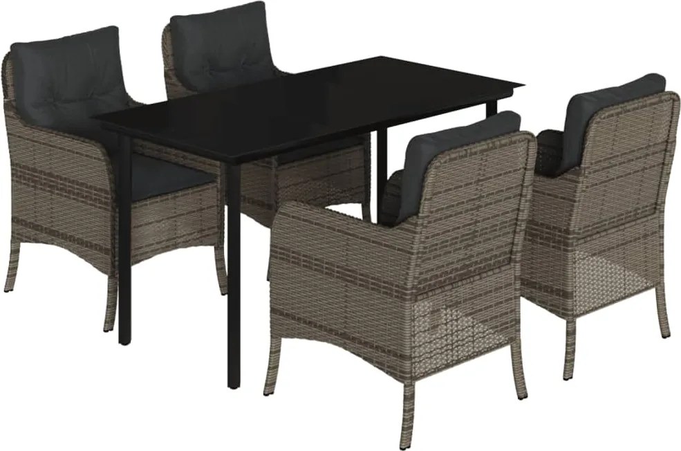 vidaXL 5 részes szürke polyrattan kerti étkezőgarnitúra párnával