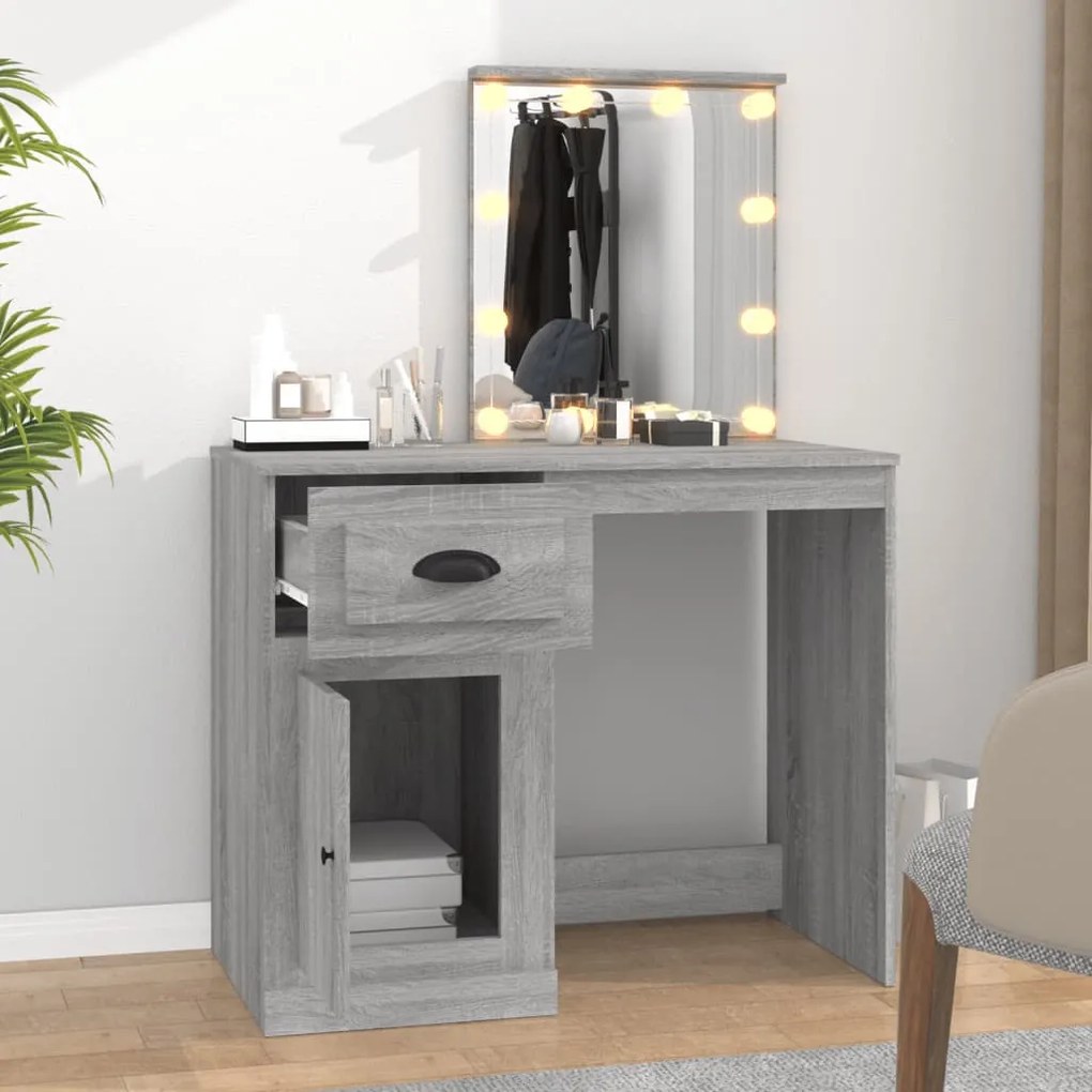 szürke sonoma szerelt fa pipereasztal LED-del 90x50x132,5 cm