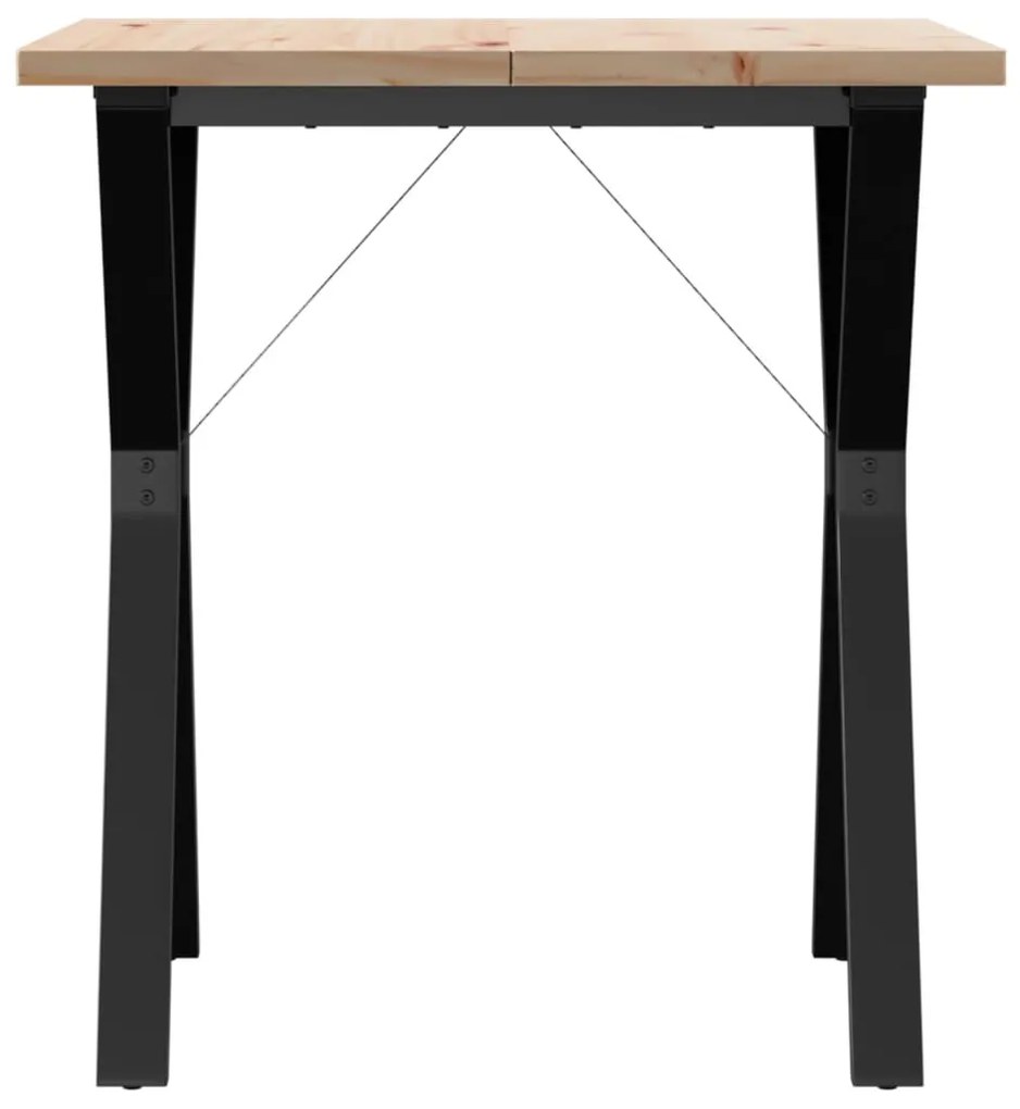 tömör fenyőfa és öntöttvas étkezőasztal Y-vázzal 70x70x75,5 cm