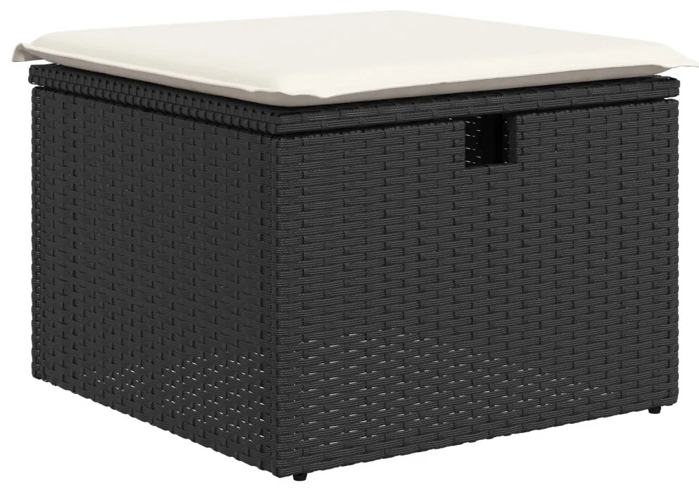 7 Darabos Kerti Sofaszett Párnákkal Fekete Poli Rattan, 2 Személyes Kerti Sofa Tárolóval és Párnákkal Fekete Poli Rattan