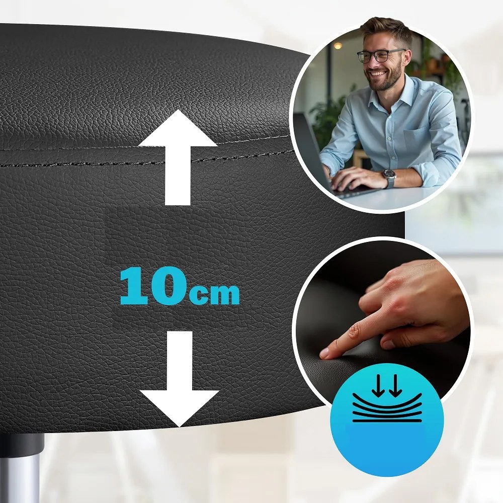 ROLAND háttámlás görgős puff, Ø35cm, fekete Casaria