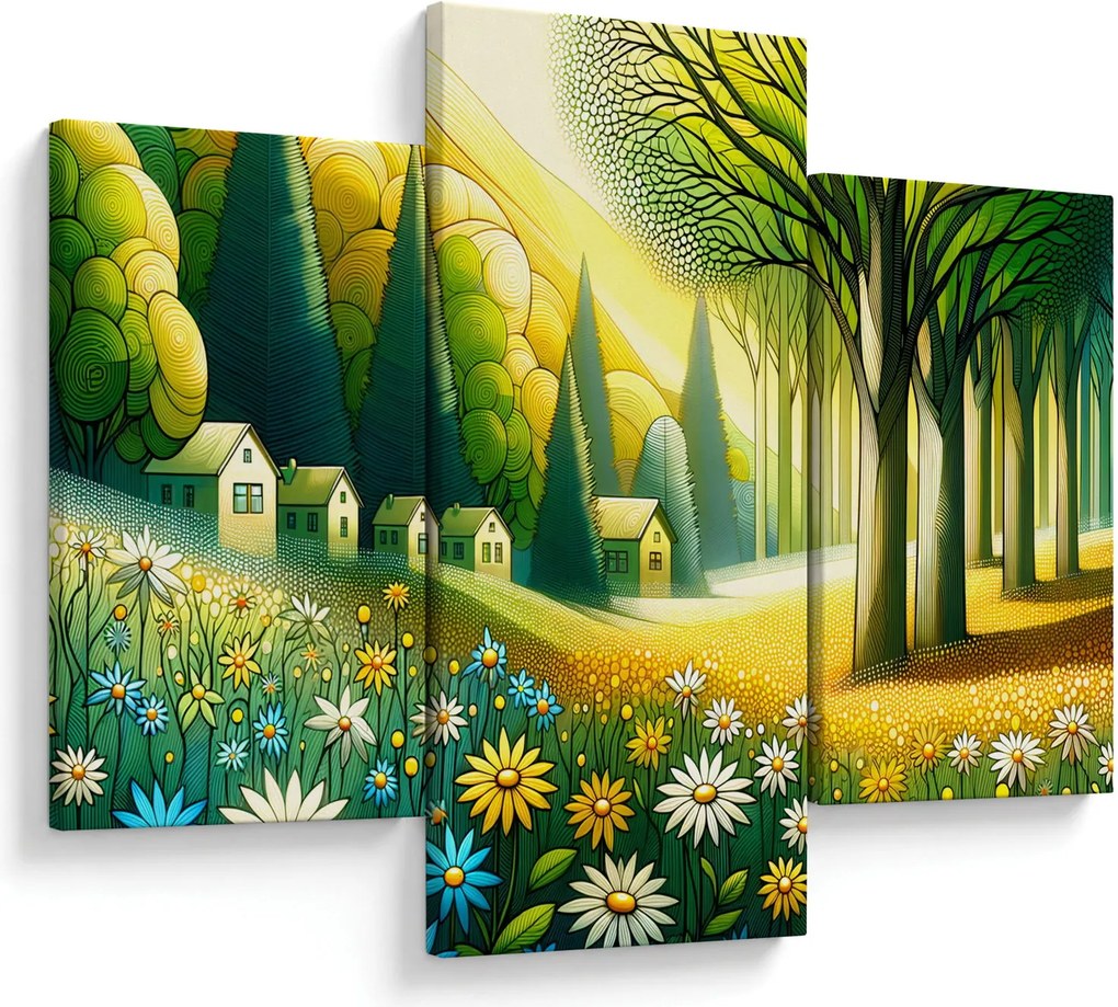 Kép - Falu sárga-zöld színekben (90x60 cm)