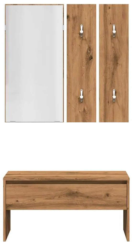 vidaXL kézműves tölgy színű szerelt fa előszobai bútorszett