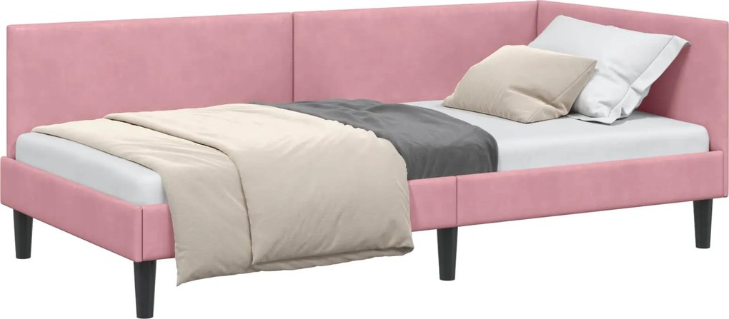 vidaXL Sarokágy keret fejtámlával Rózsaszín 80 cm x 200 cm Bársony