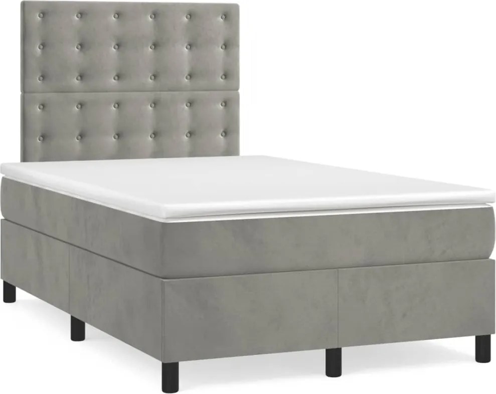 vidaXL világosszürke bársony rugós ágy matraccal 120 x 200 cm