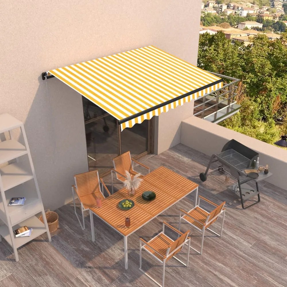 sárga és fehér kézzel kihúzható napellenző 350 x 250 cm
