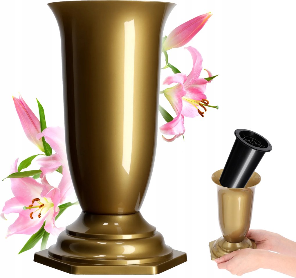 Váza Flakon Temetőbe 29cm Művirág Sírkő Arany Betét