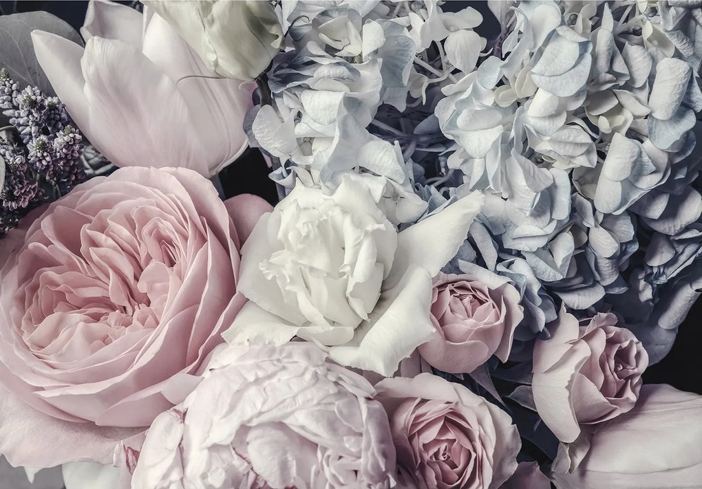 Fotótapéta Rózsacsokor Bazsarózsa Hortenzia pasztell vinil 460x300 +ragasztó