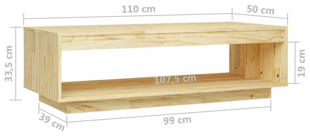 tömör fenyőfa dohányzóasztal 110 x 50 x 33,5 cm