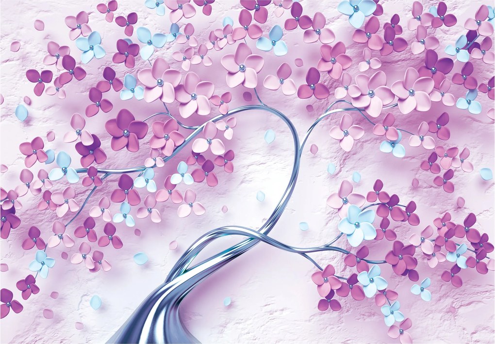 Flizelin fotótapéta Metál fa pasztell virágokkal 350x250 +ragasztó